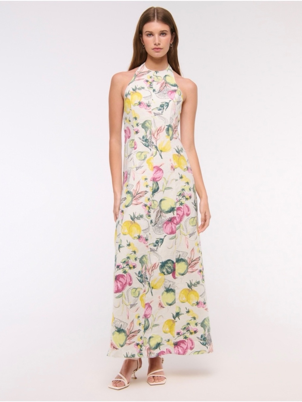 NWT | Abercrombie & Fitch | Small Petite | Premium Linen High-Neck Maxi Dress 🍋